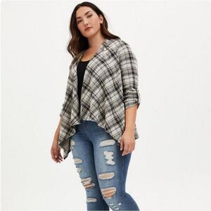 Torrid Drape Front Plaid Jacket